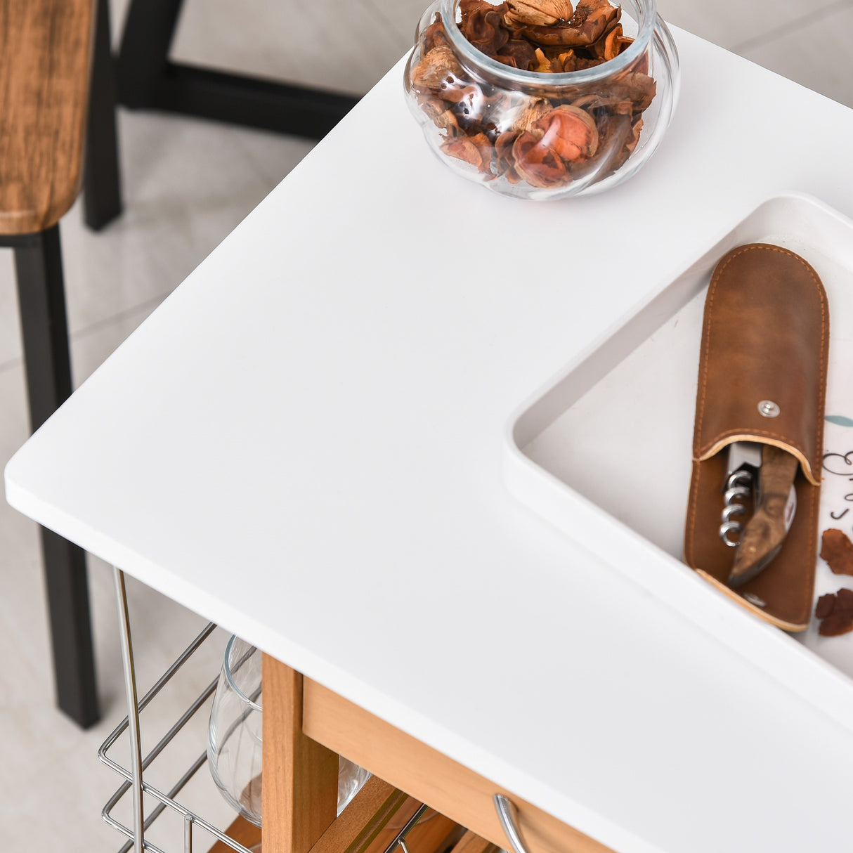 easycomfort easycomfort carrello da cucina in legno marrone con 1 cassetto e 4 cestelli metallici