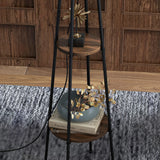 easycomfort easycomfort lampada da terra a 2 ripiani in metallo e mdf con paralume in tessuto 42x166 cm nero e marrone