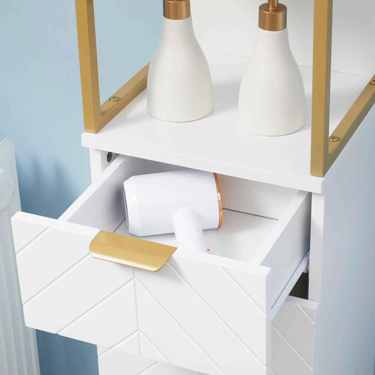 easycomfort easycomfort mobile colonna bagno con cassetto armadietto e ripiano in legno e metallo 30x30x105cm bianco