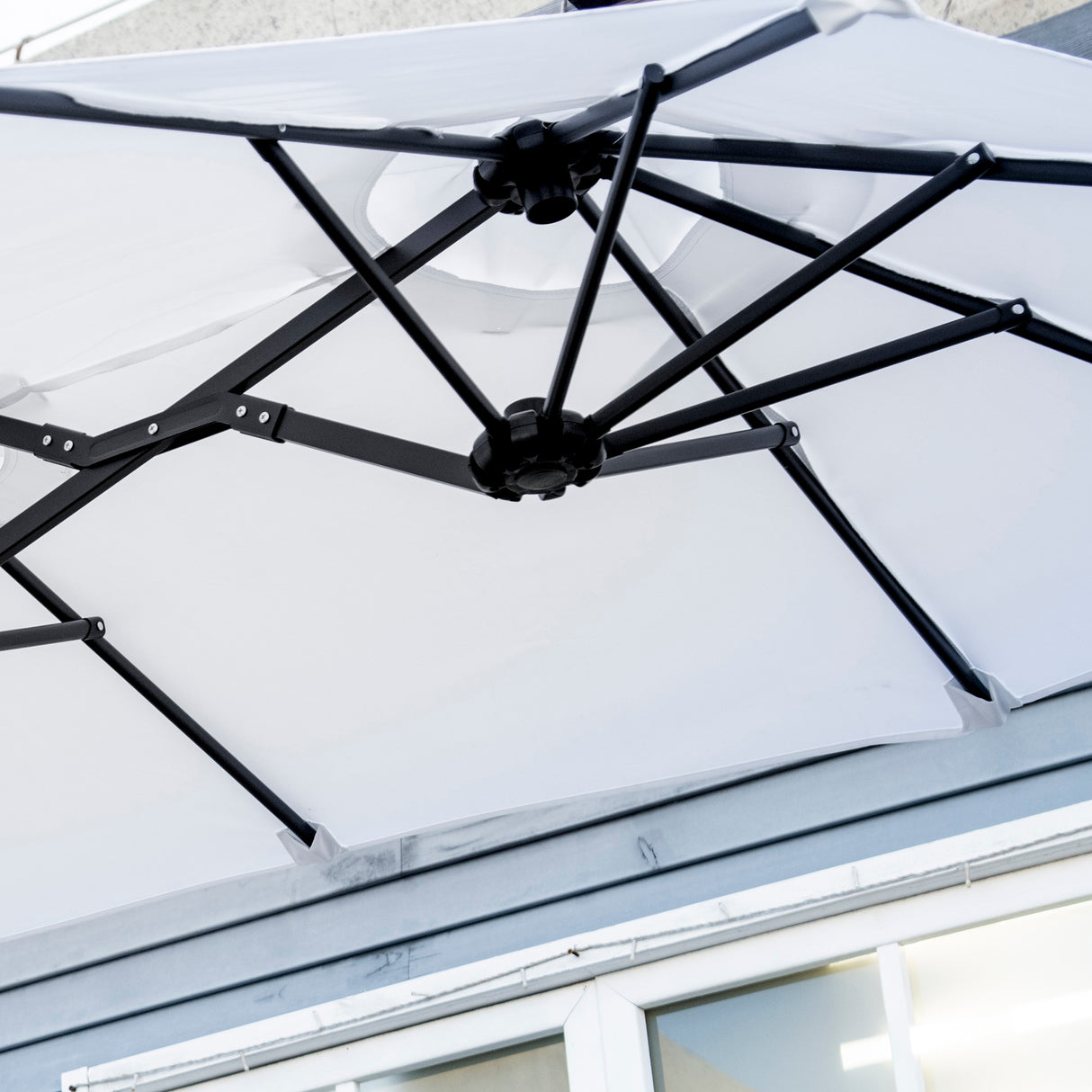 easycomfort easycomfort ombrellone da giardino doppio inclinabile con apertura a manovella 295x152x222cm bianco