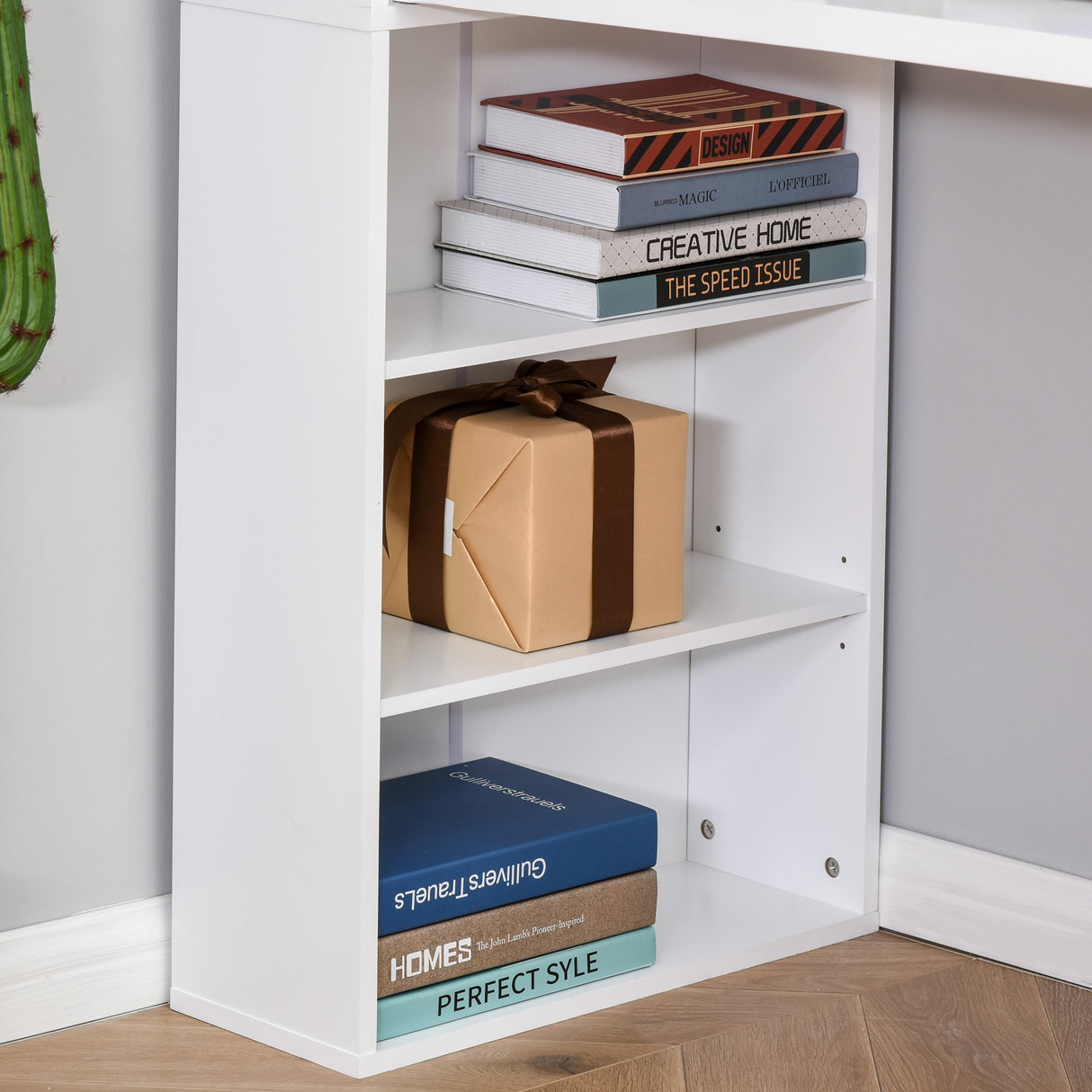 easycomfort easycomfort scrivania pc pieghevole con libreria a 9 ripiani in legno e metallo 98x51x153 cm bianco ean 8054111849425