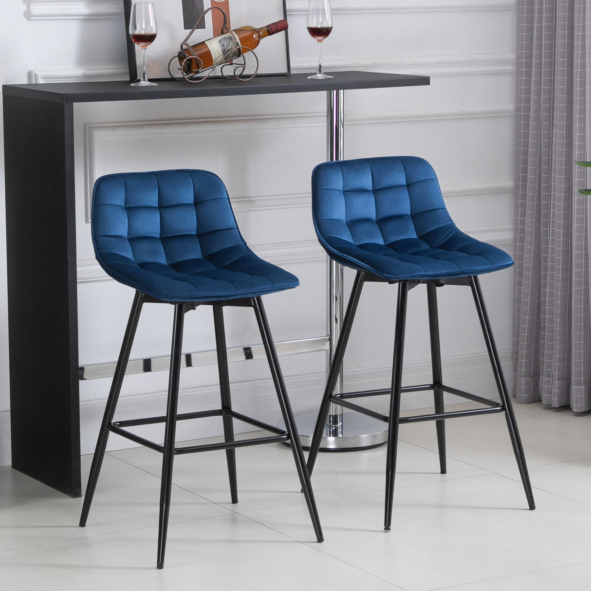 easycomfort easycomfort set 2 sgabelli alti da bar nordico con schienale curvato ergonomico e poggiapiedi sedie imbottite per salotto e cucina blu ean 8055776912233