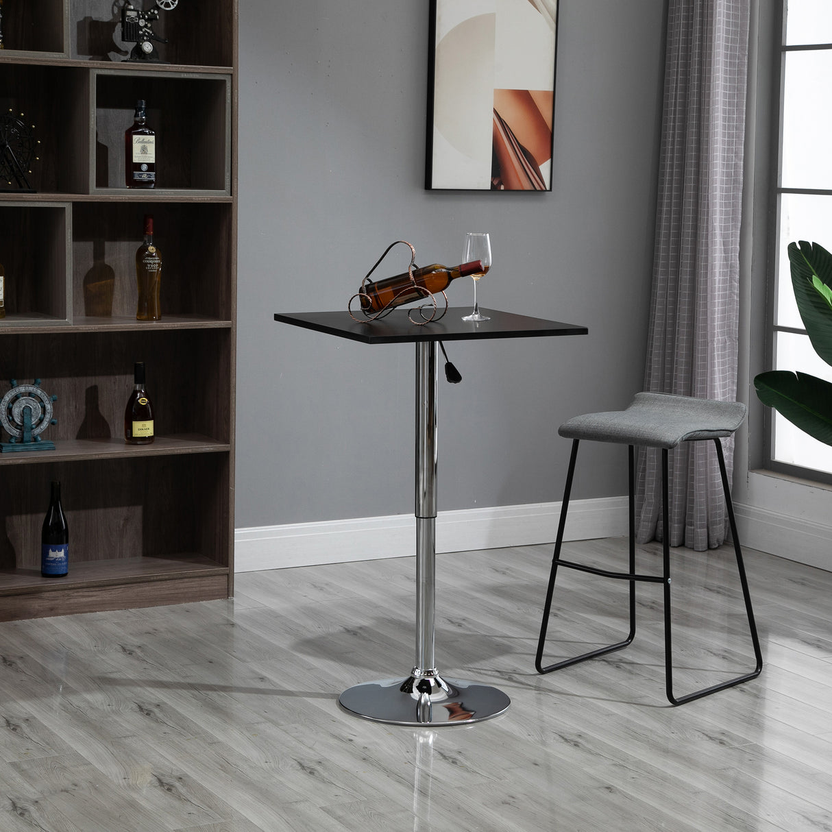 easycomfort easycomfort tavolo quadrato regolabile in altezza metallo e mdf tavolino da bar cucina soggiorno nero 60x60x69 93cm ean 8054144131962