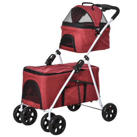 immagine-1-easycomfort-easycomfort-passeggino-a-2-livelli-per-cani-e-gatti-pieghevole-con-trasportino-morbido-rimovibile-rosso