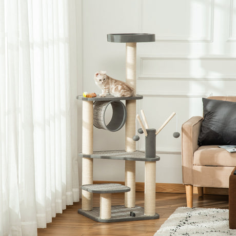 immagine-2-easycomfort-easycomfort-albero-tiragraffi-per-gatti-adulti-e-gattini-da-130cm-tunnel-per-gatti-e-pali-in-sisal-grigio