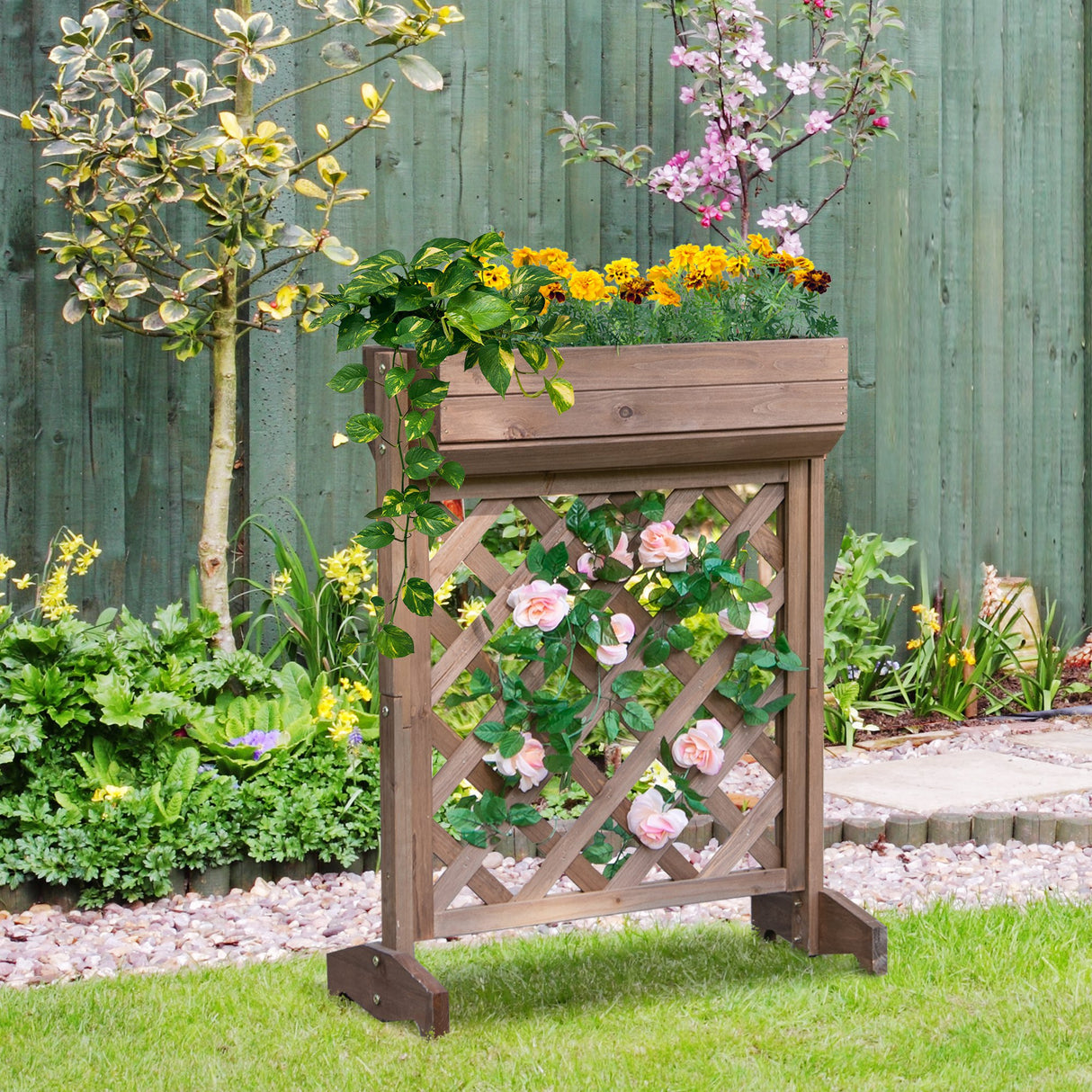 immagine-2-easycomfort-easycomfort-fioriera-da-esterno-rialzata-con-traliccio-per-rampicanti-scaffale-porta-piante-da-interno-in-legno-68x30x85-5cm-ean-8054144131030