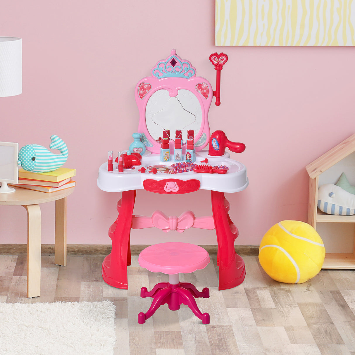 immagine-2-easycomfort-easycomfort-postazione-trucco-giocattolo-per-bambine-con-sgabello-luci-suoni-e-accessori-44x28x67-cm-bianca-e-rosa