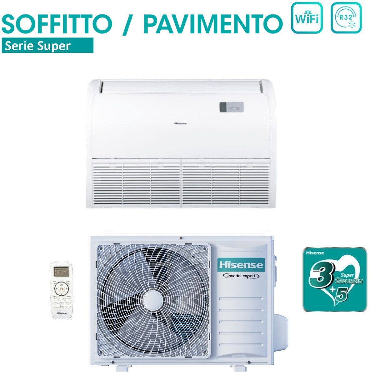immagine-2-hisense-climatizzatore-condizionatore-hisense-inverter-soffitto-pavimento-serie-super-24000-btu-avt71ur4rb8-auw71u4rj7-r-32-wi-fi-optional-classe-aa-con-telecomando-di-serie-incluso