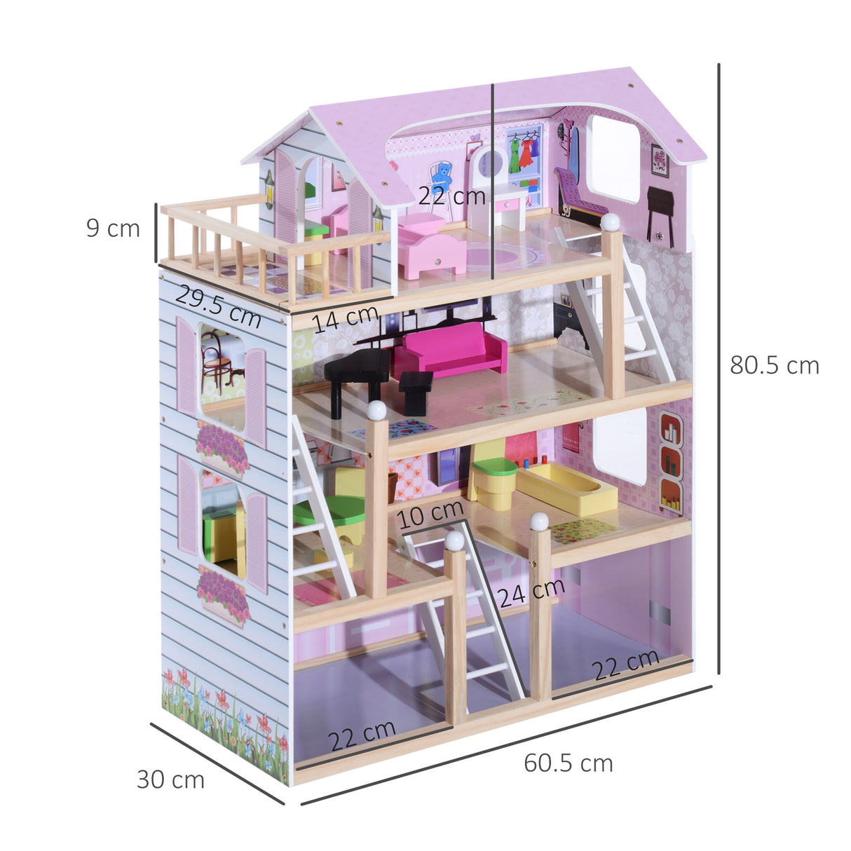 immagine-3-easycomfort-easycomfort-casa-delle-bambole-per-bambini-3-anni-in-legno-di-pino-e-mdf-a-4-piani-con-13-accessori-rosa-60x30x80-cm