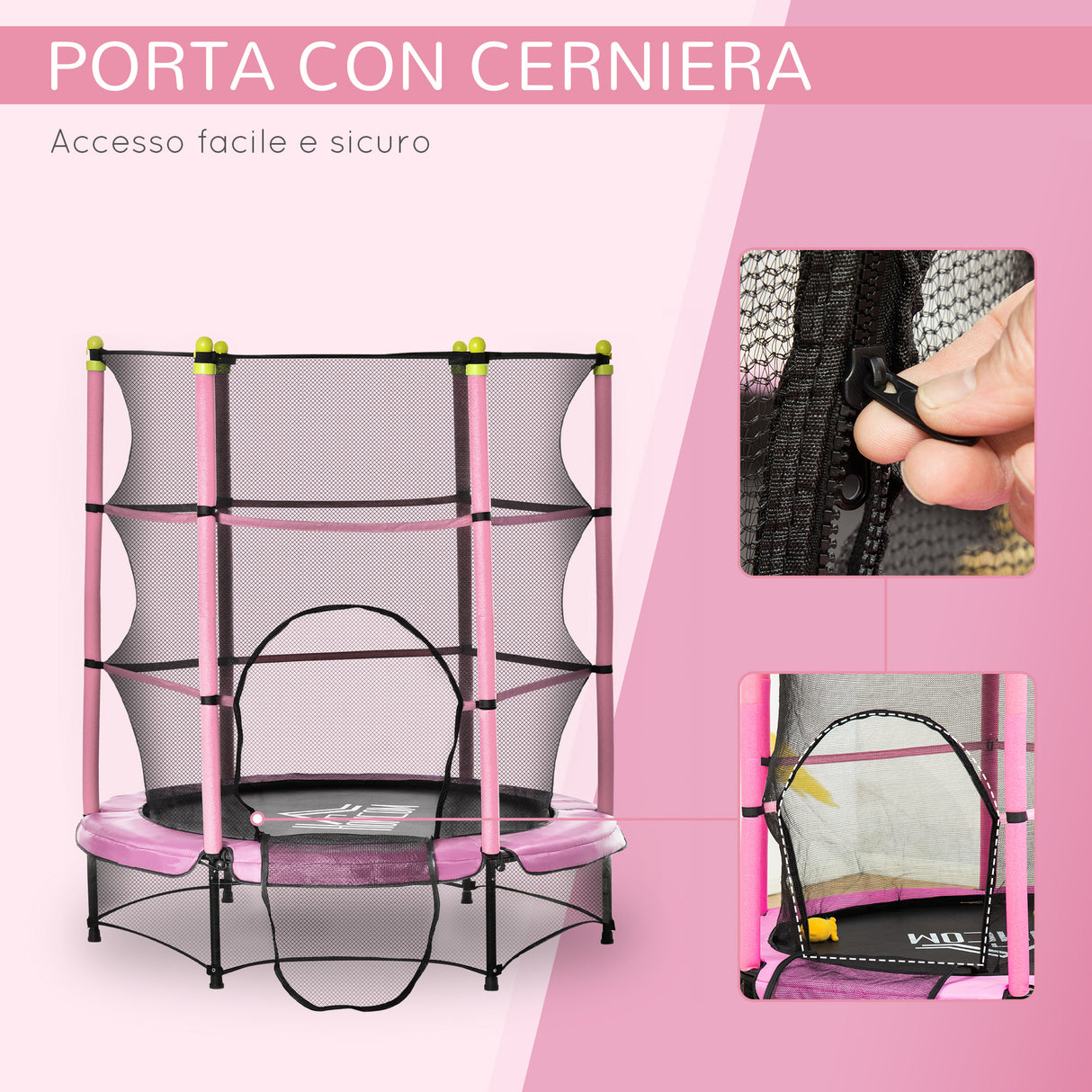 immagine-4-easycomfort-easycomfort-tappeto-elastico-per-bambini-3-6-anni-con-rete-bordo-imbottito-e-corde-elastiche-trampolino-da-giardino-140x158cm-rosanero