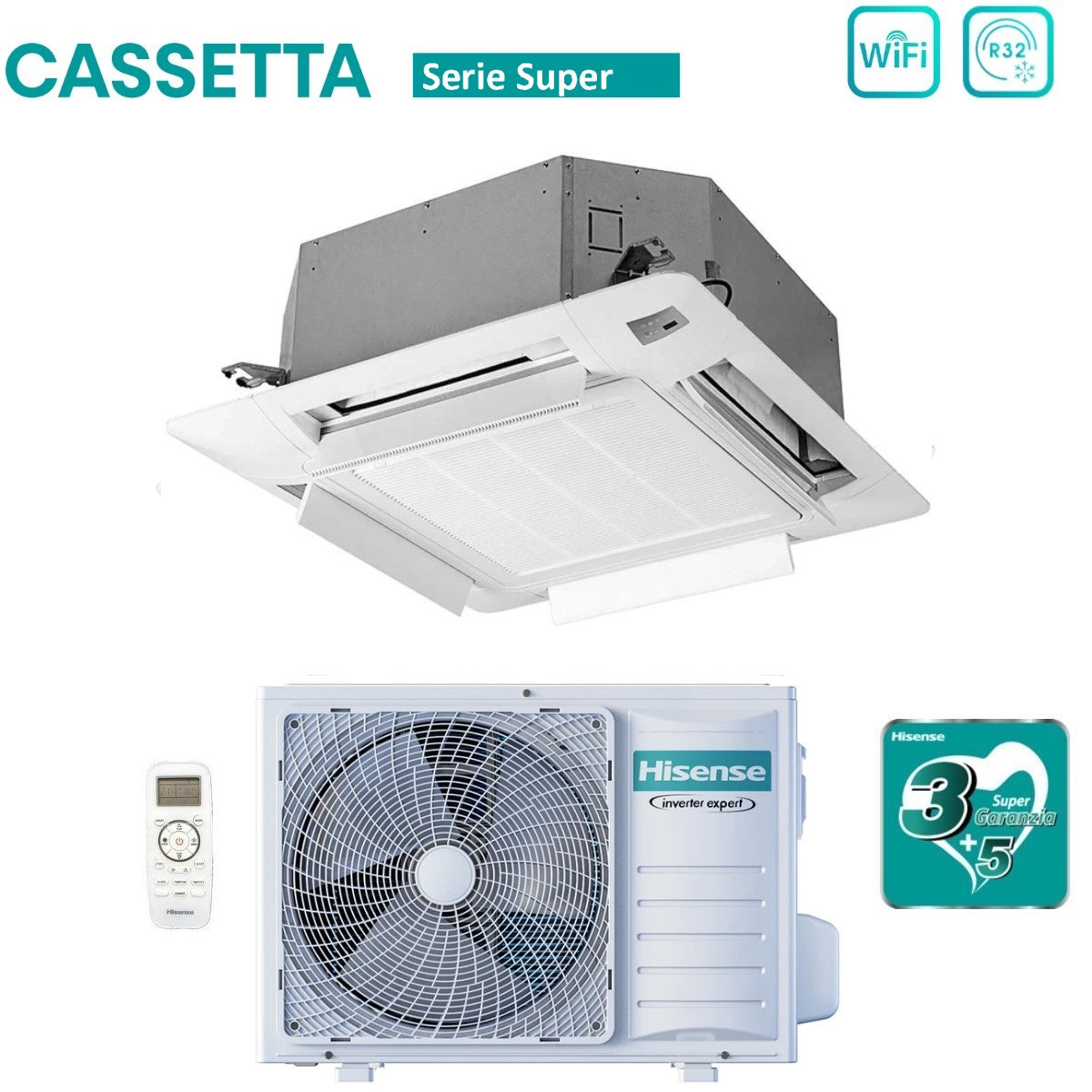 immagine-4-hisense-climatizzatore-condizionatore-hisense-inverter-a-cassetta-serie-super-18000-btu-act52ur4rcc8-auw52u4rs7-r-32-wi-fi-optional-classe-aa-con-telecomando-e-pannello-incluso