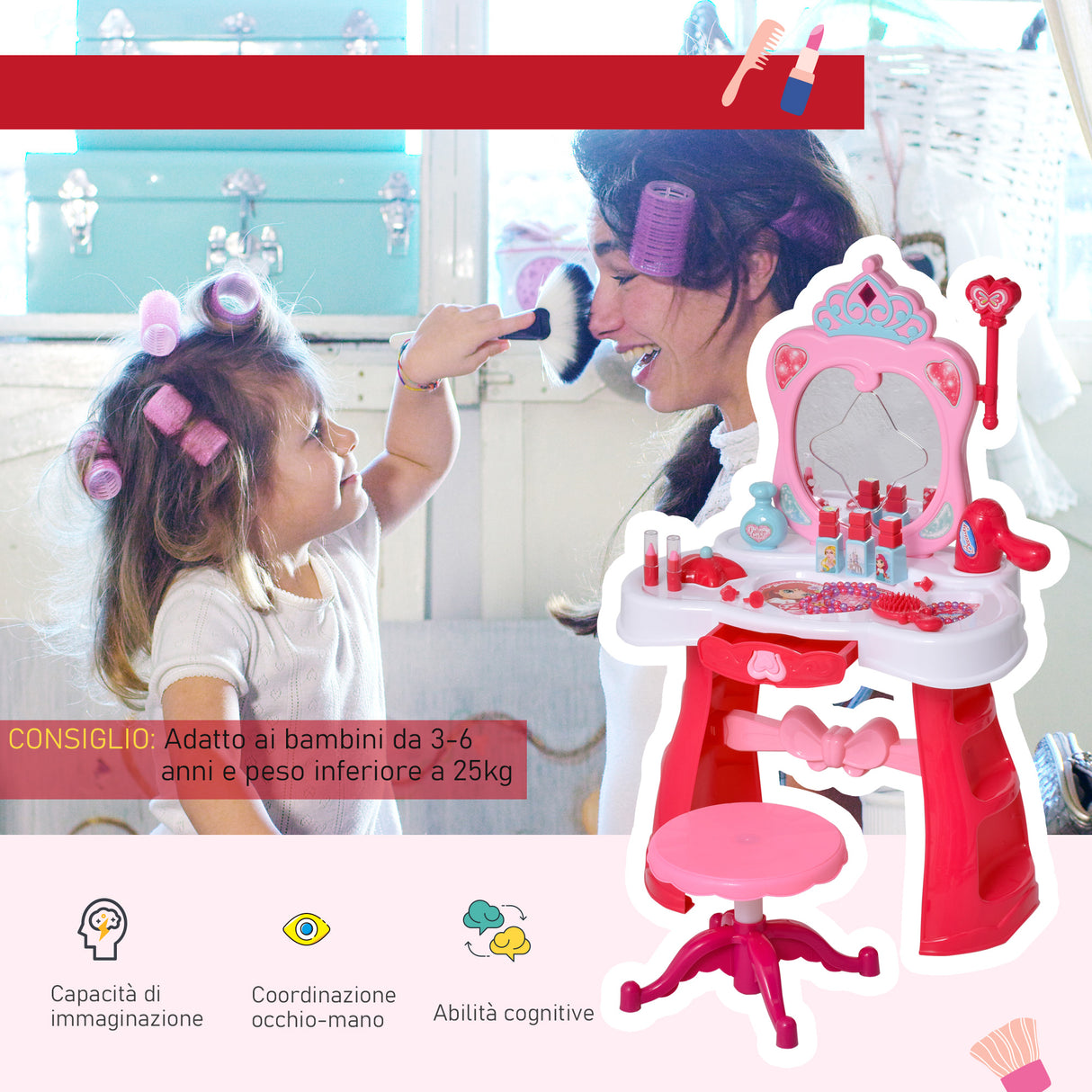 immagine-7-easycomfort-easycomfort-postazione-trucco-giocattolo-per-bambine-con-sgabello-luci-suoni-e-accessori-44x28x67-cm-bianca-e-rosa